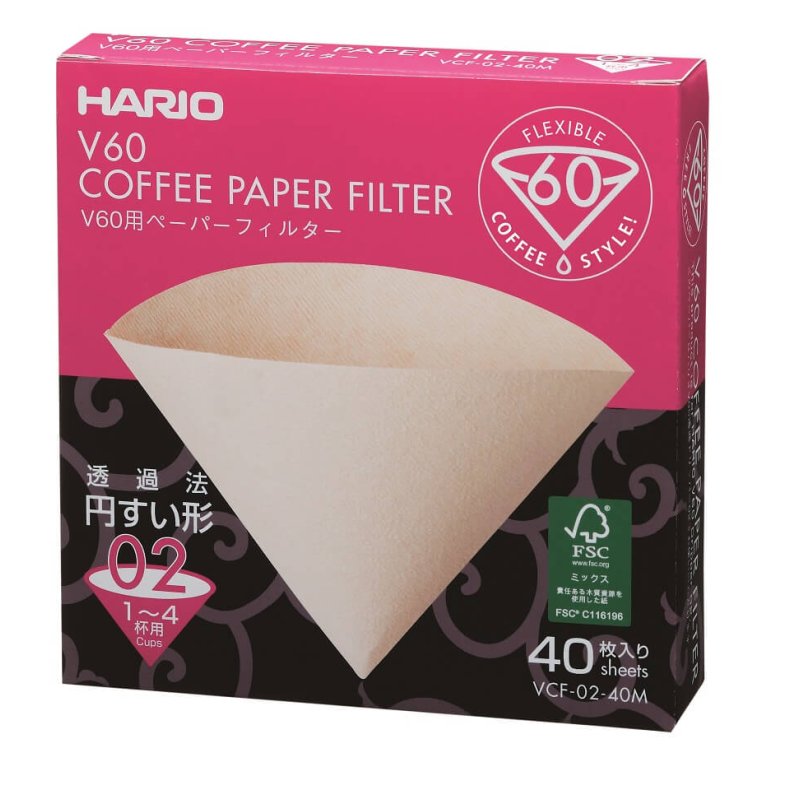 Hario V60-02 - 40 stk Papirfilter Natural/Ubleget